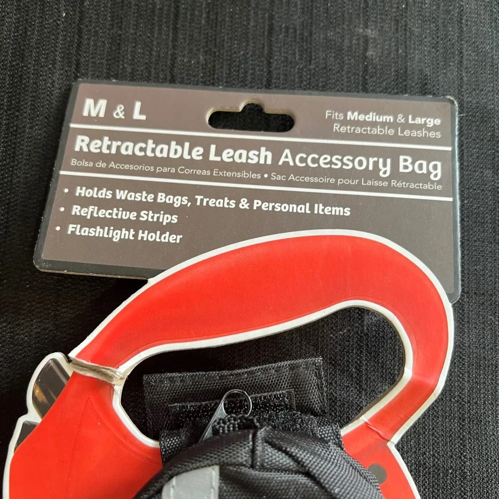 M&L Black Retractable Leash Accessory Bag for Medium & Large Leashes Reflective